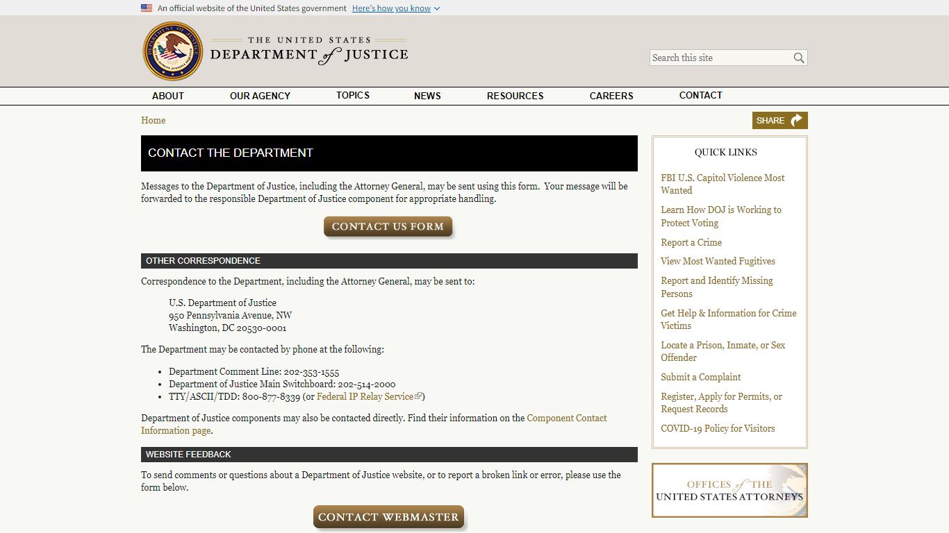 Contact the Department - United States Department of Justice